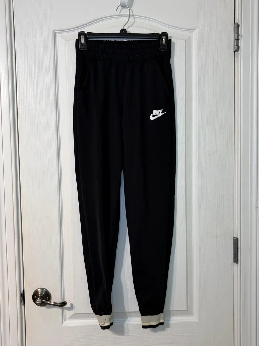 Nike Black Joggers with White Swoosh and Contrast Cuffs